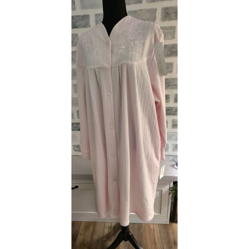 Miss Elaine New Plus Sz. 1XL Robe Housecoat  Seersucker Snap Plush Embroidered